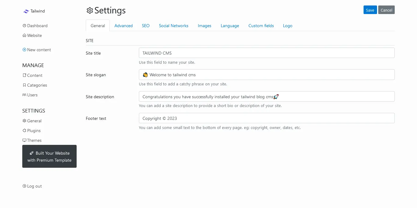 installation tailwind blog cms